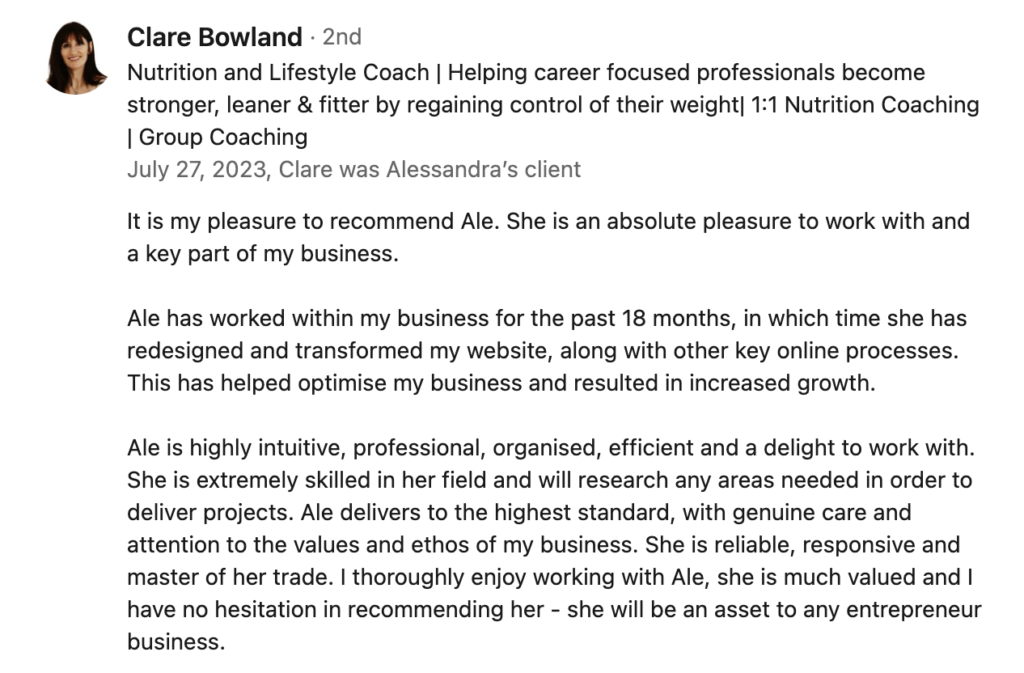 Linkedin testimonial