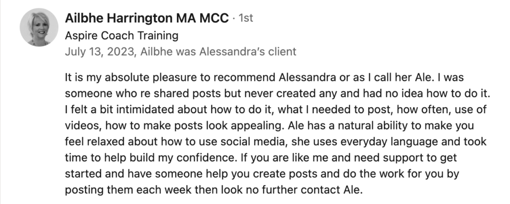 Linkedin testimonial